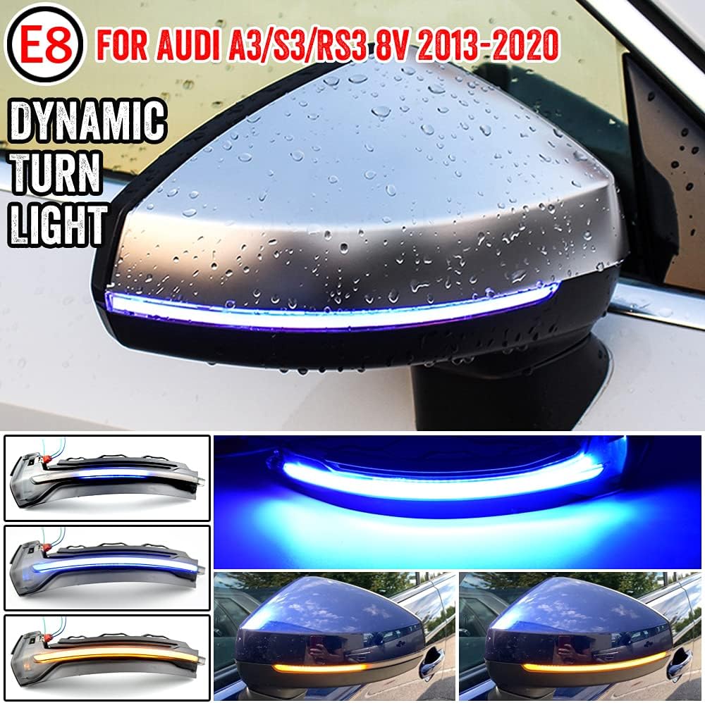 2pcs Dynamic Sequential Blink LED Side Mirror Turn Signal Light Assembly Compatible with Au-di A3 8V 2013-2020, Compatible with Au-di S3/RS3 8V 2013-2020-Blue and Yellow