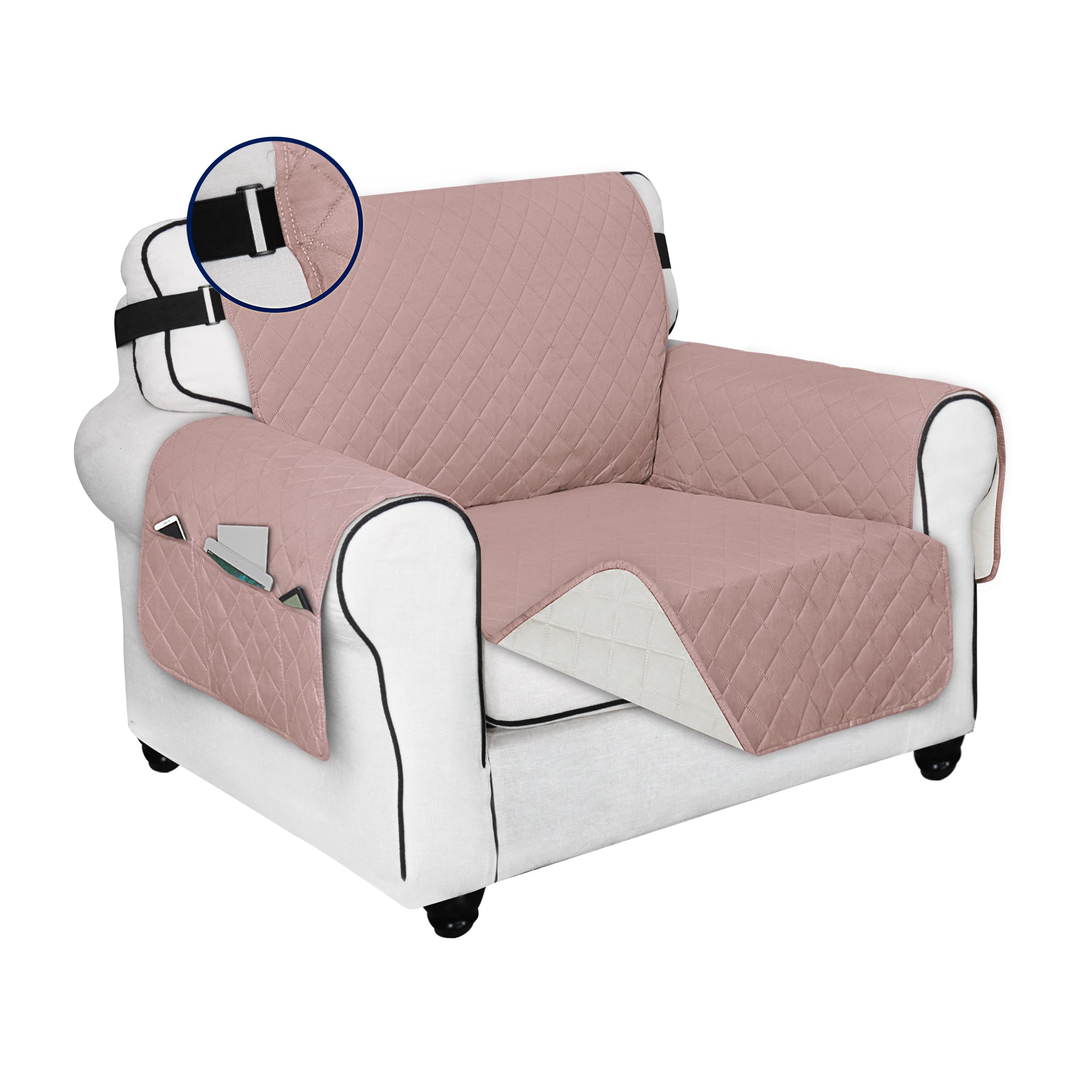 PureFit Reversible Sofa Cover Water Resistant Chair Couch Cover, Machine Washable Furniture Cover with Non-Slip Foam and Adjustable Strap for Dogs,