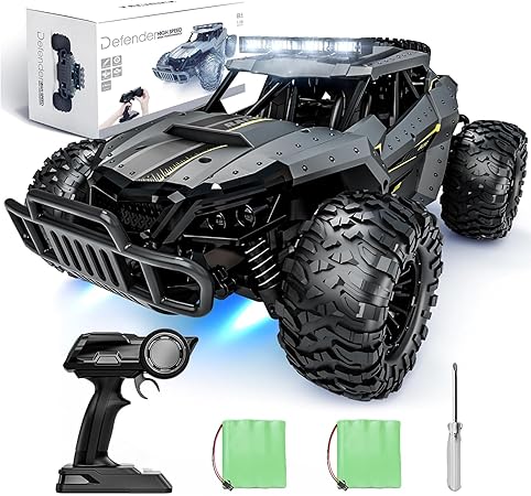 Tecnock RC Truck Car, 20+ KM/H High-Speed 4WD Remote Control Car, 2.4GHz Anti-Interference with Dual LED Headlights, Rechargeable Monster Truck - Ideal Outdoor Backyard Gifts for Boys & Teens