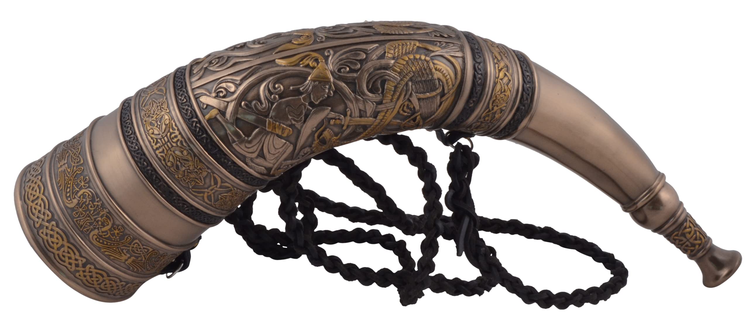 Germanisches Signalhorn Siegfried tötet den Drachen Fafnir funktionsfähig bronziert by Veronese