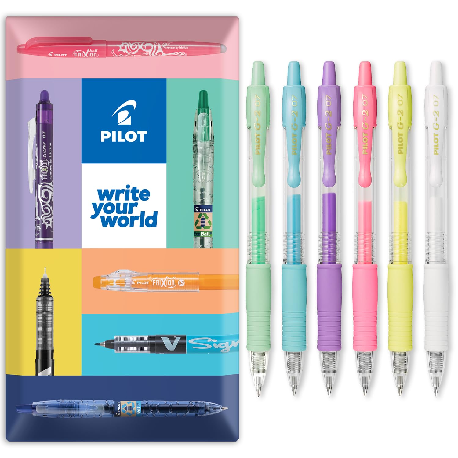 Pilot G2 07 - Bolígrafo de tinta de gel retráctil fina, punta de 0,7 mm, grosor de trazo de 0,39 mm, recargable, paquete de colores surtidos, bl-g2-7 (1 pastel distinto - 6 unidades)