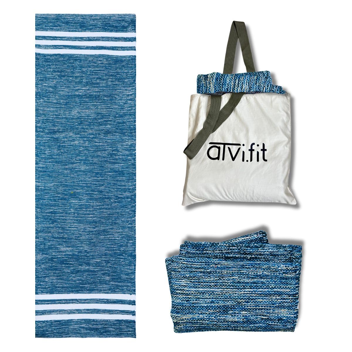 Atvi.fit Pure cotton anti-skid, machine wash yoga mat. 73inches x 24inches, 5mm thickness (Blue)