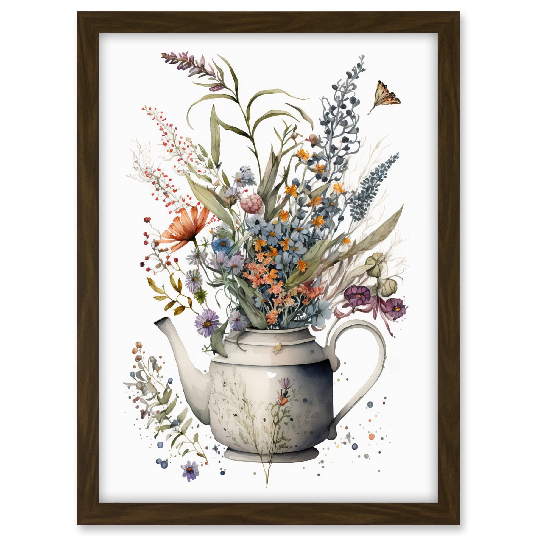 Artery8 Spring Wildflower Bouquet in White Ceramic Teapot Artwork Framed A3 Wall Art Print