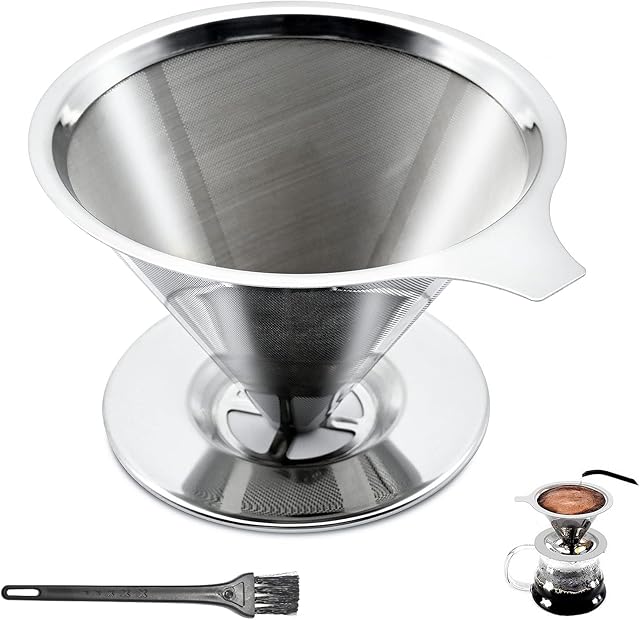 Permanent Coffee Filter, Reusable Pour Over Coffee Dripper Paperless Drip Cup Stainless Steel Coffee Filter for Manual Coffee Maker, Mesh Cone Filter for 1-6 Cups