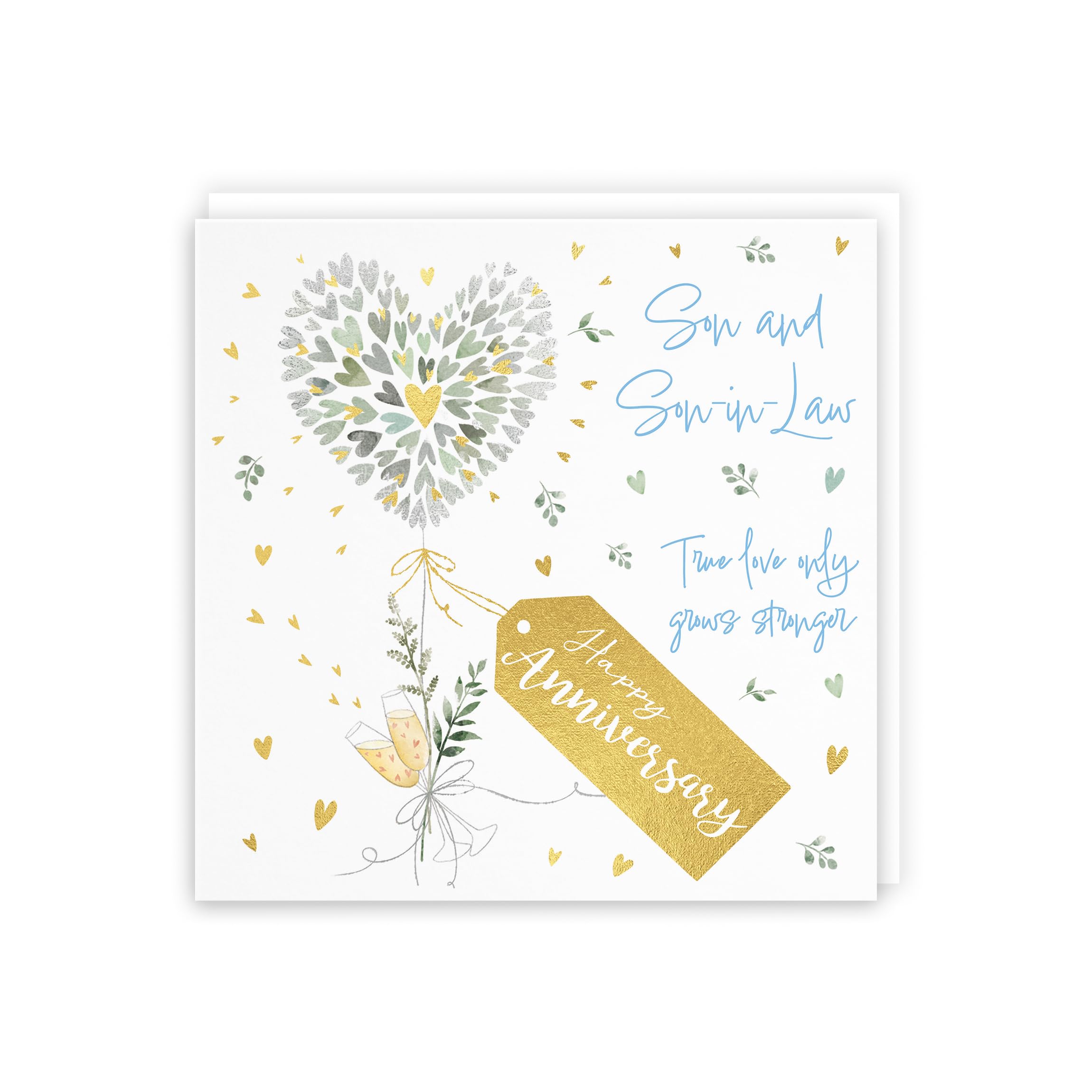 Hunts England - Anniversary Card for Son and Son-in-Law - Gold Foil Luxury Wedding Card - Contemporary Hearts Theme - Milo's Gallery - Image 2