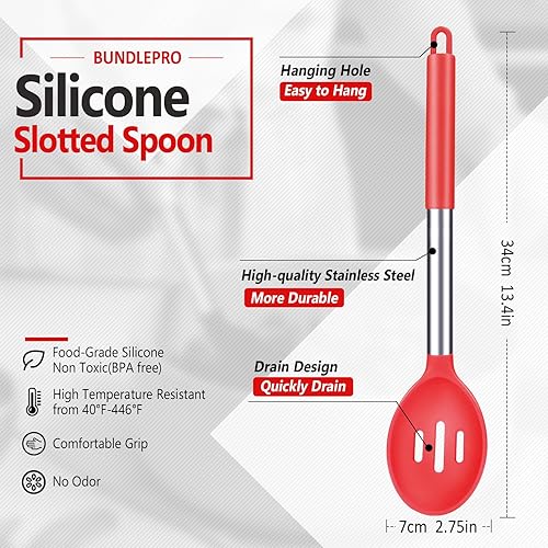 Miniatura 2 de Paquete de 2 cucharas grandes de silicona ranuradas para cocina con cucharón antiadherente de alta resistencia al calor, sin BPA, para escurrir y