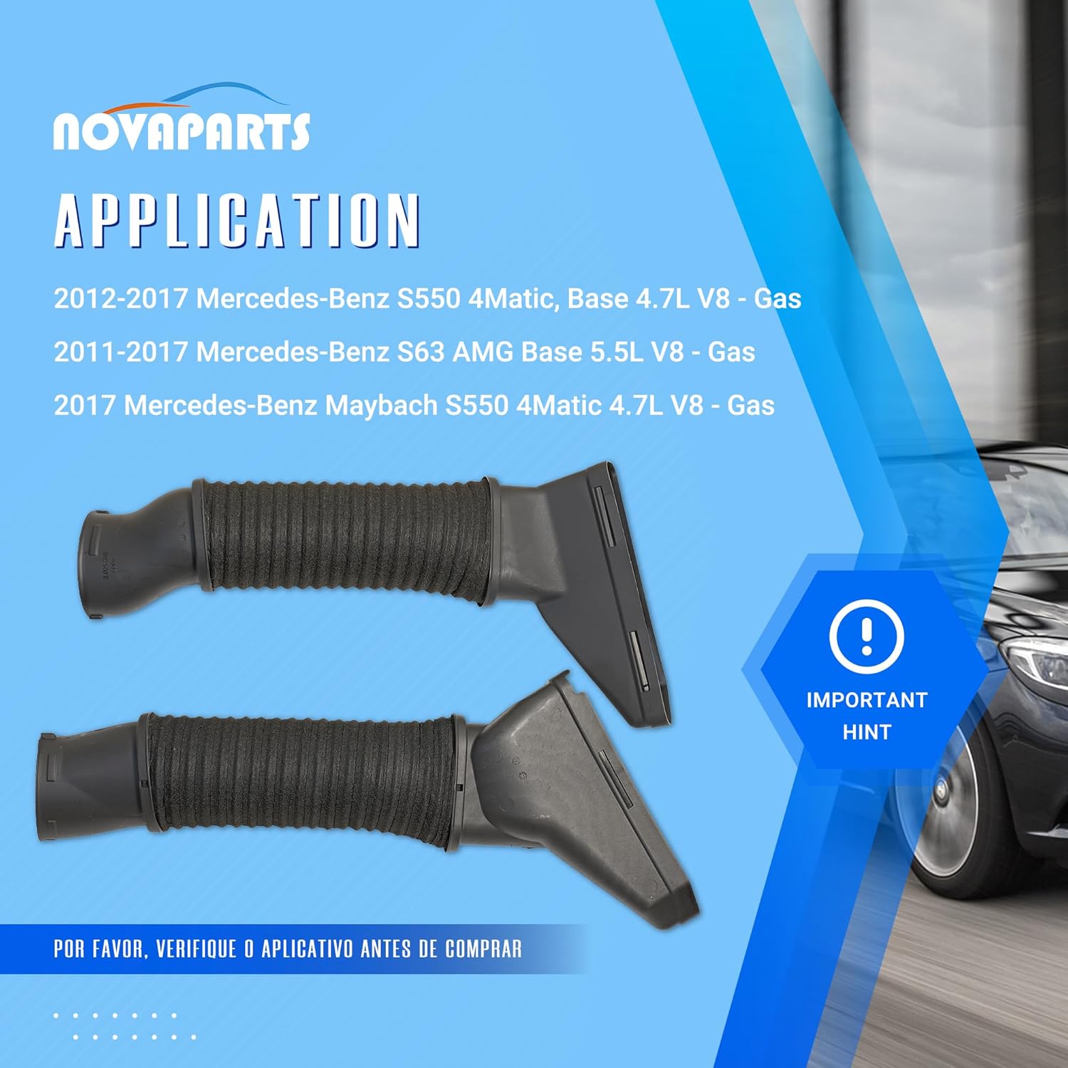 2780904982 2780905082 Left & Right Air Intake Hose for Mercedes-Benz 2011 2012 2013 2014 2015 2016 2017 S500 S63 AMG W217 W222 4.7L 5.5L