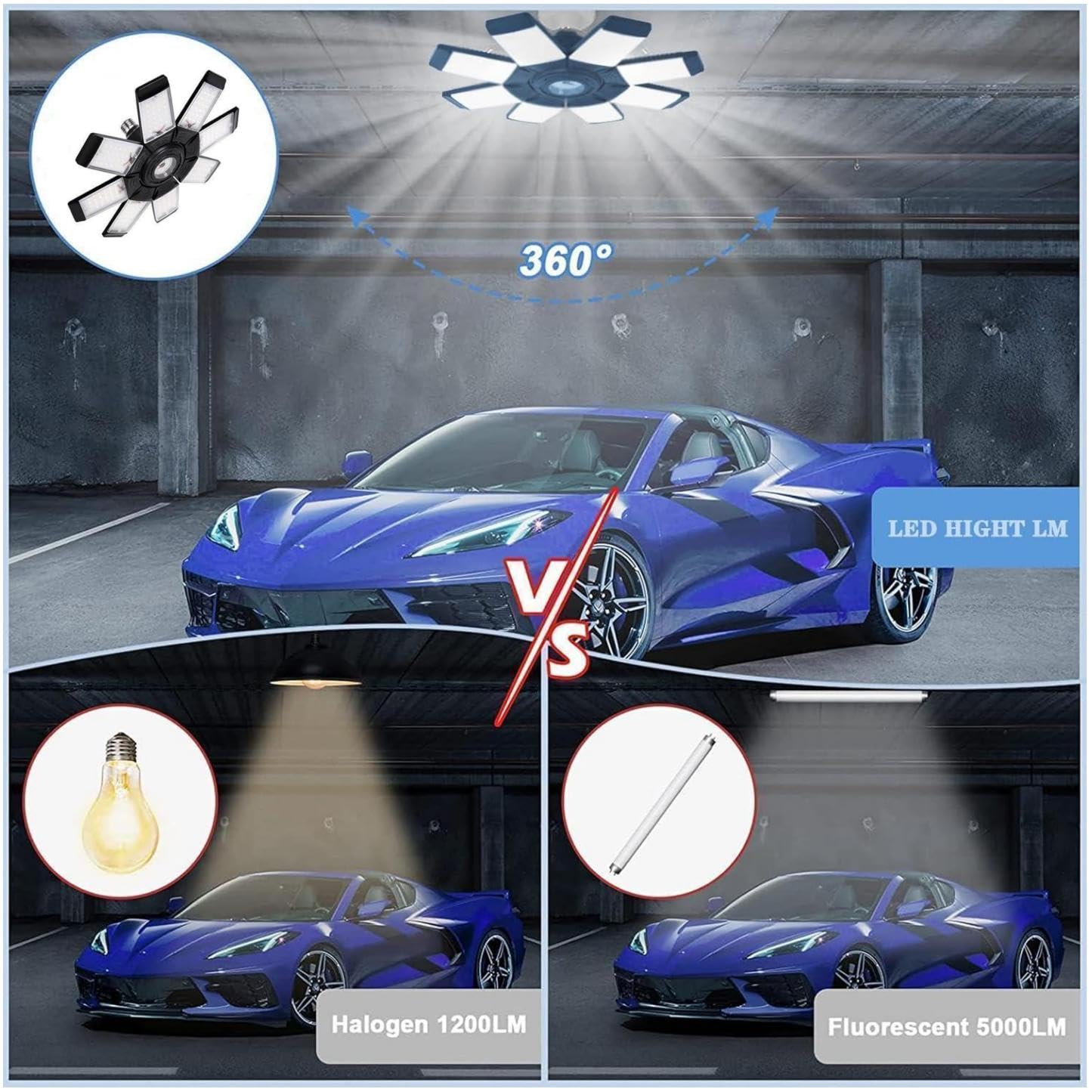 20000 lumen 6500 K luce diurna 200 W Otto fogli lampade da soffitto LED per garage, confezione da 4