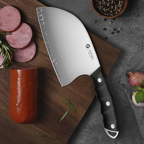 Miniatura 3 de FINTISO Cuchillo para carne, cuchillo de chef serbio afilado de 6.5 pulgadas, cuchillos de cocina con acero inoxidable de alto carbono de 5 capas
