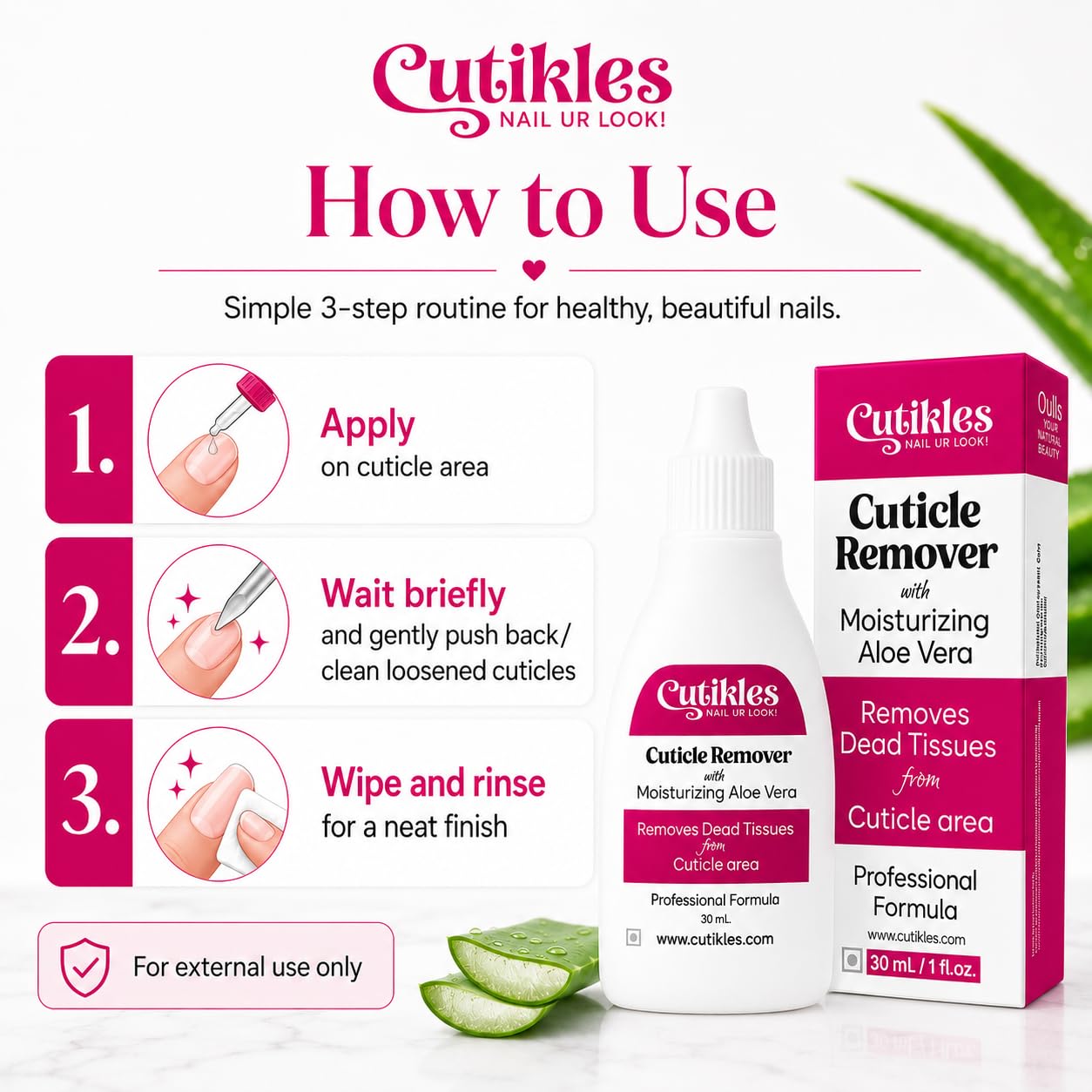CUTIKLES Cuticle Remover Gel. Removes Dead & Overgrown Cuticles. Cuticle softener for nails, instant cuticle remover, No more painful cuticle pushing. Nail Care For Manicure Pedicure - 30ml. 3