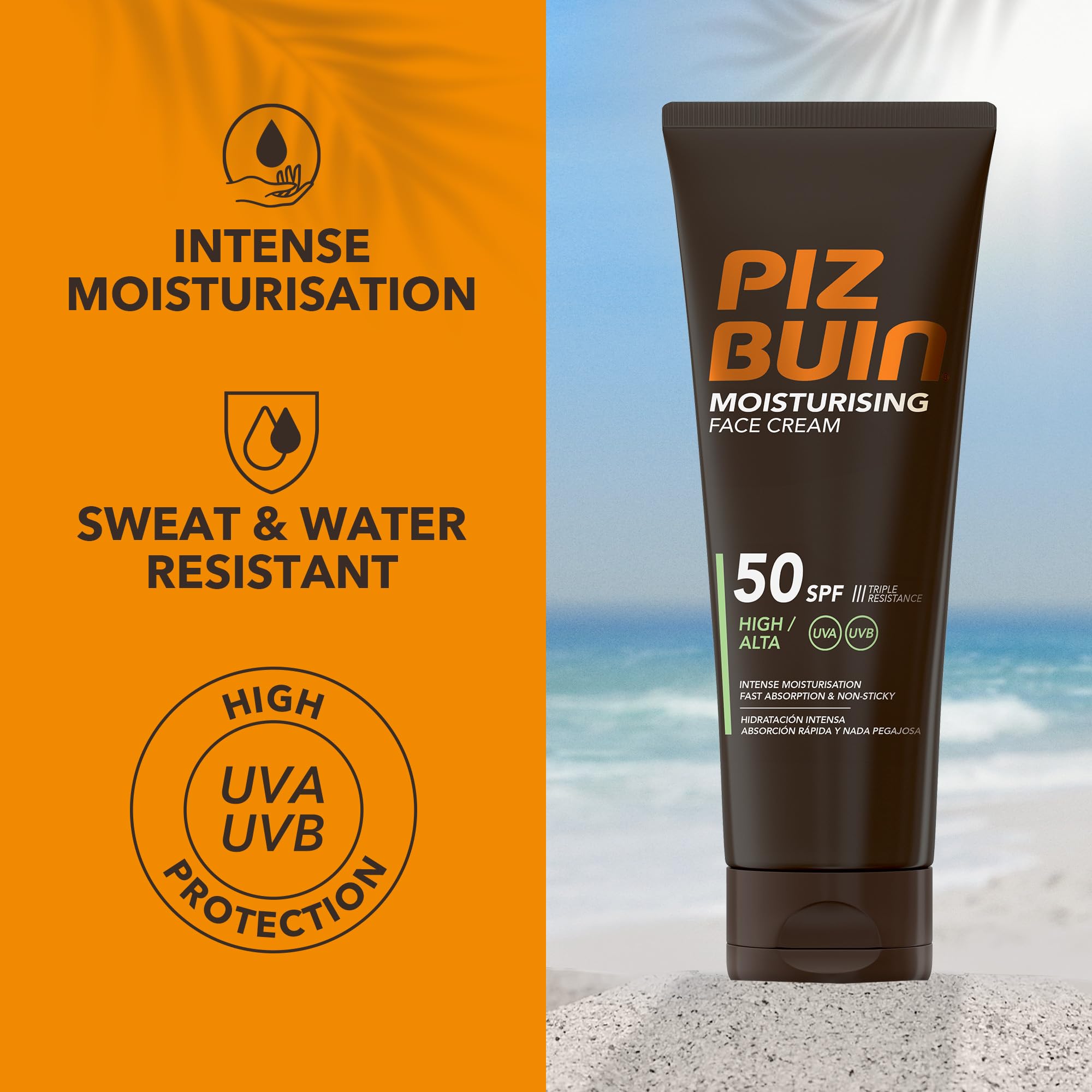 PIZ BUIN® Moisturising Face Cream SPF50, intense moisturisation, advanced UVA/UVB protection, instant & effective protection - Image 3