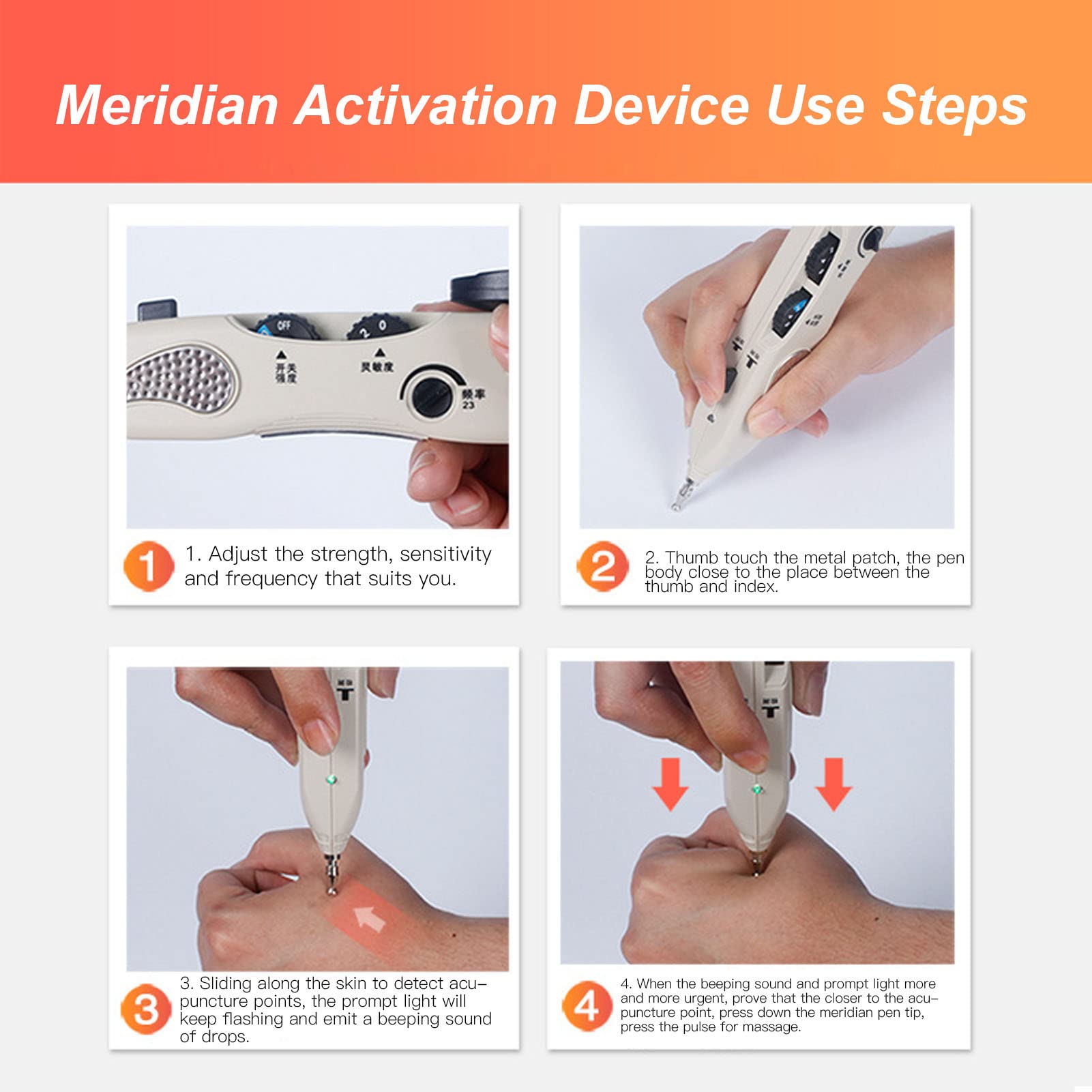 Lápiz de Acupuntura Recargable Masajeador de Meridiano Portátil con Adhesivo de Electrodo, Dispositivo de Acupresión de Mano