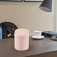 Vista 4 de Mini bote de basura de plástico de 0.7 galones con tapa abatible, pequeño cubo de basura con tapa giratoria, color rosa