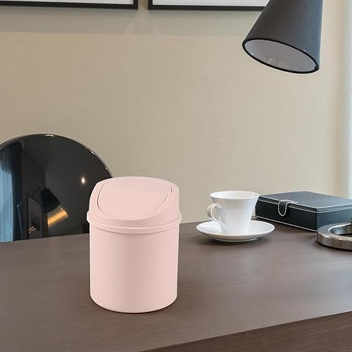 Miniatura 4 de Mini bote de basura de plástico de 0.7 galones con tapa abatible, pequeño cubo de basura con tapa giratoria, color rosa