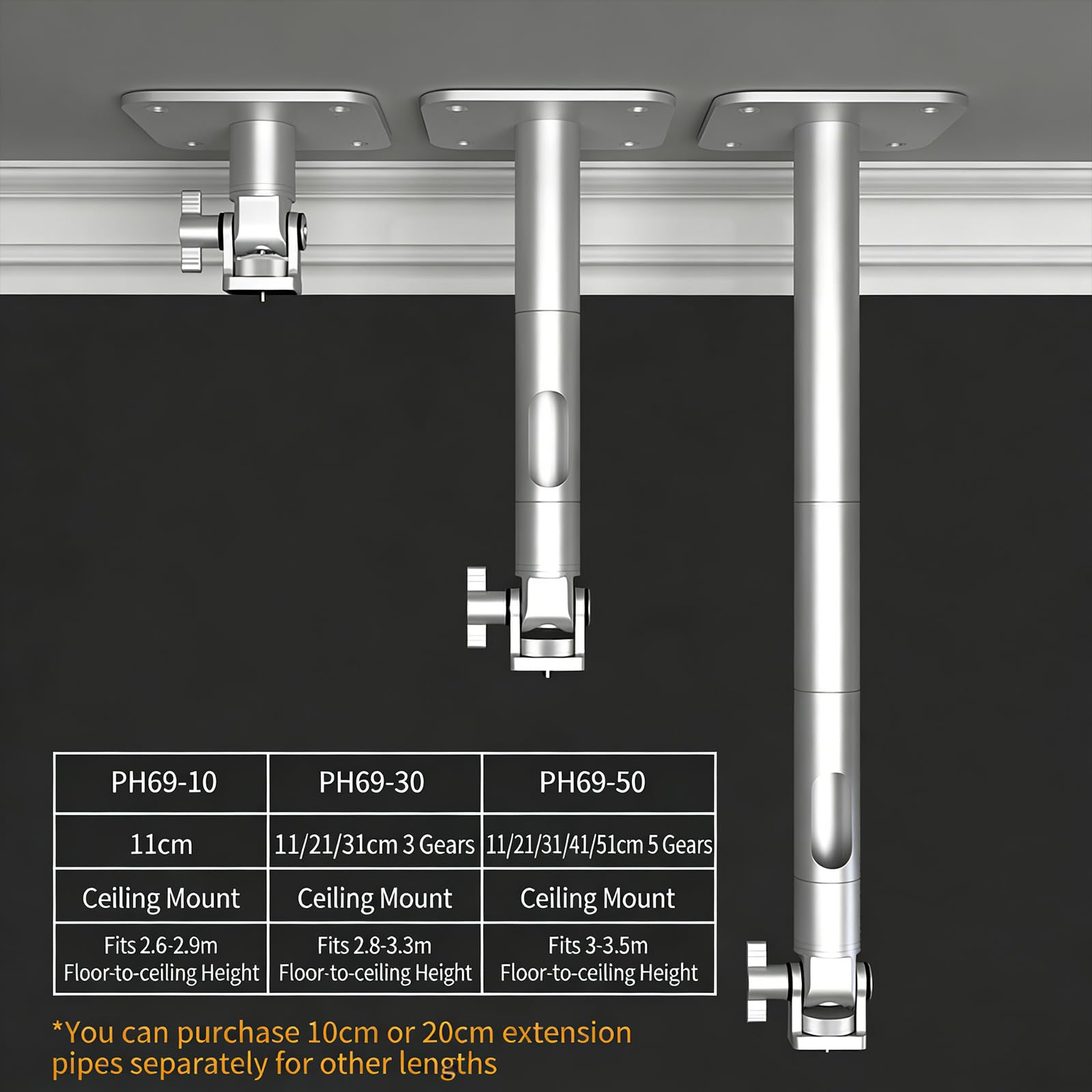 MURYE Soporte de techo para proyector con rosca de 1/4 pulgadas para la mayoría de proyectores, construcción de metal resistente, suspensión de 10 kg de capacidad