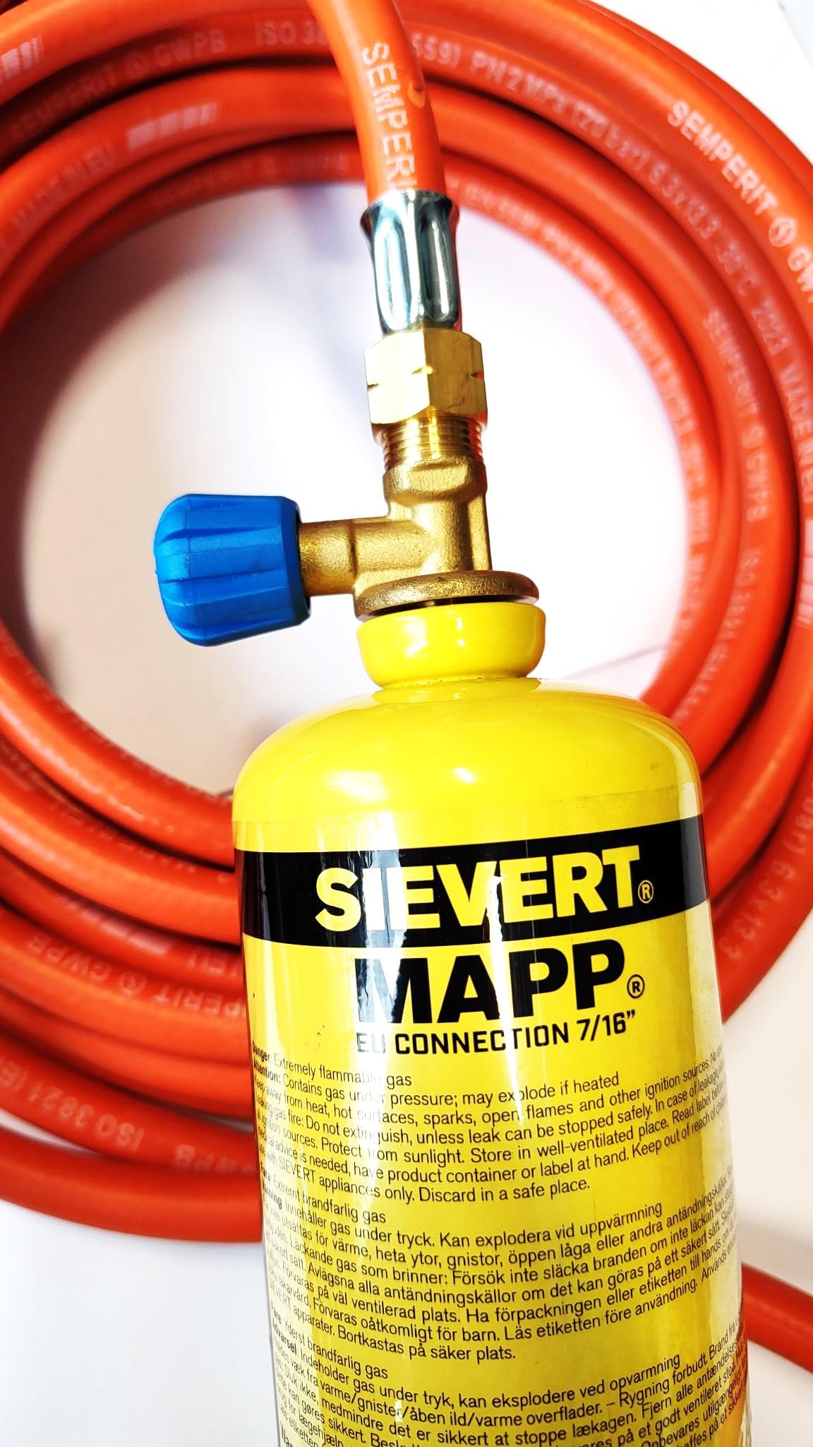 Adaptador para conectar bombonas de gas de 7/16" a quemadores de 3/8" + manguera de gas de 5 metros 3/8+3/8" | para uso externo