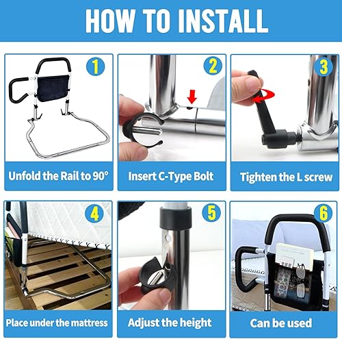 Miniatura 9 de Rieles de cama para adultos mayores, rieles de protección de cama plegables, barra de asistencia para personas mayores para tamaño