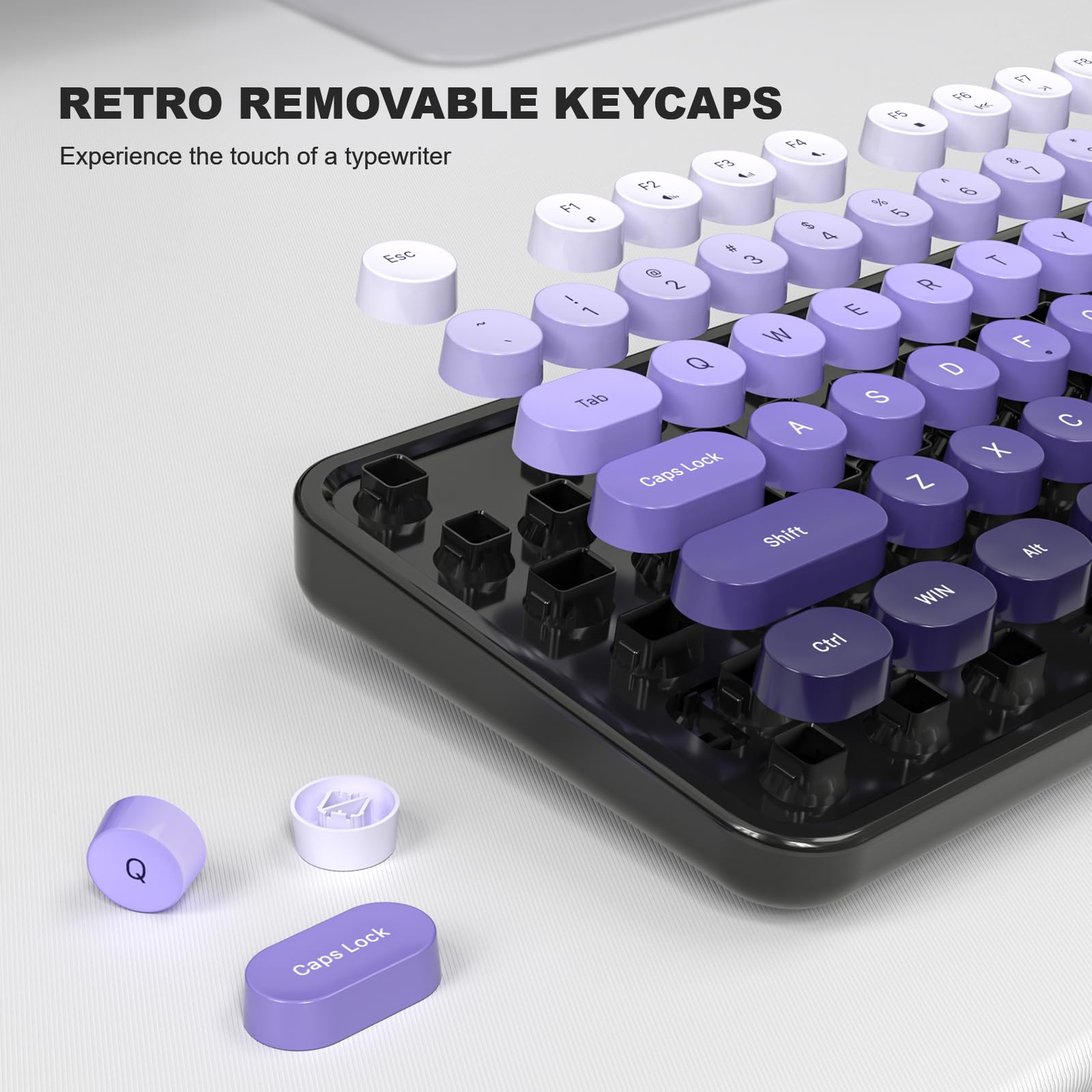 Kabelgebundene Computer-Tastatur, bunte Tastatur in voller Größe mit schwebenden runden Tasten, Schreibmaschinentastaturen für Laptop, Büro, PC, Desktop-Fenster, Schwarz / Violett