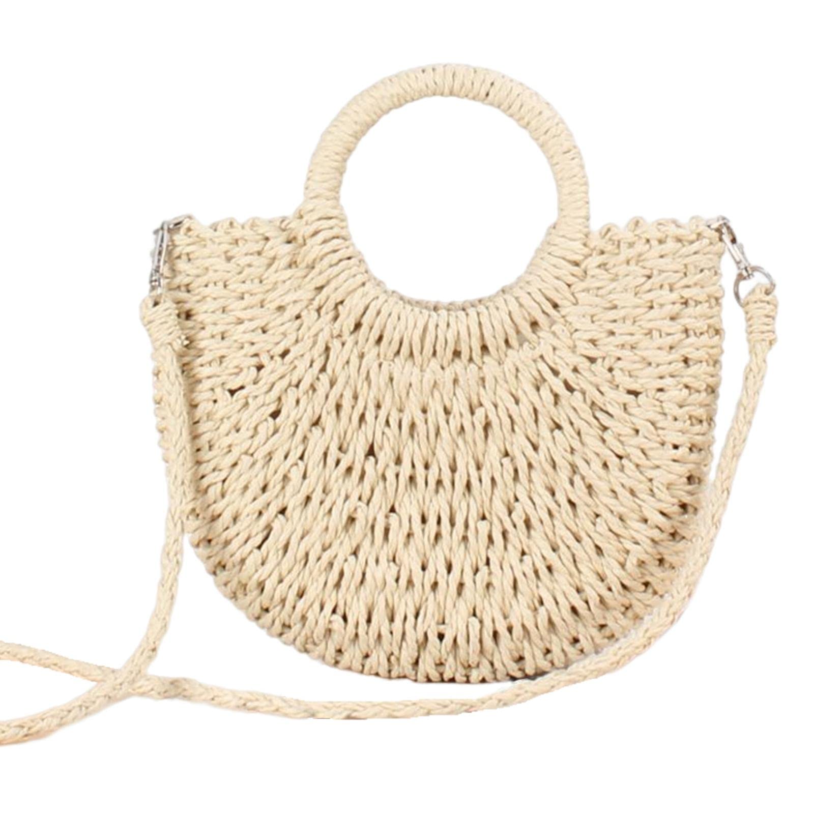 Sac portable chaîne et paille tressée pour femme avec poche rétro