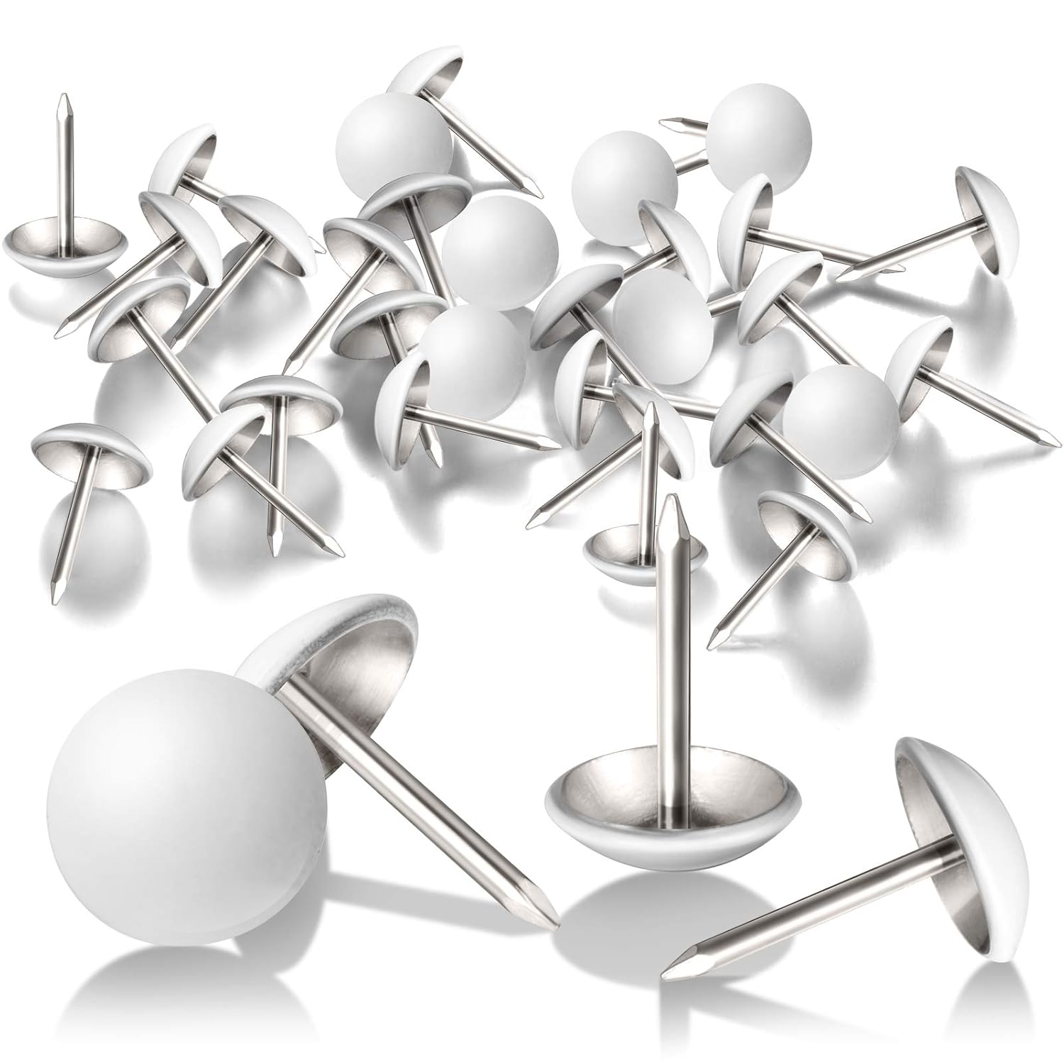 300 Pieces Upholstery Nails Tack 11 mm Decorative Furniture Tacks Head Diameter Thumb Push Pins for Furniture Sofa Headboards Cork Board (White)