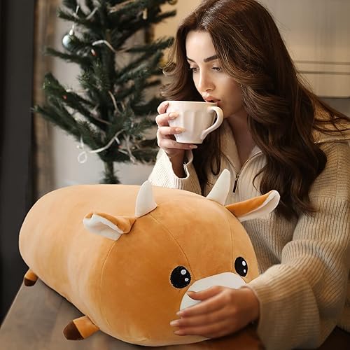 Miniatura 6 de JIEBEI Bonita almohada de peluche de vaca, animales de peluche de vaca, suave almohada de peluche Kawaii, lindos regalos de cumpleaños para niños