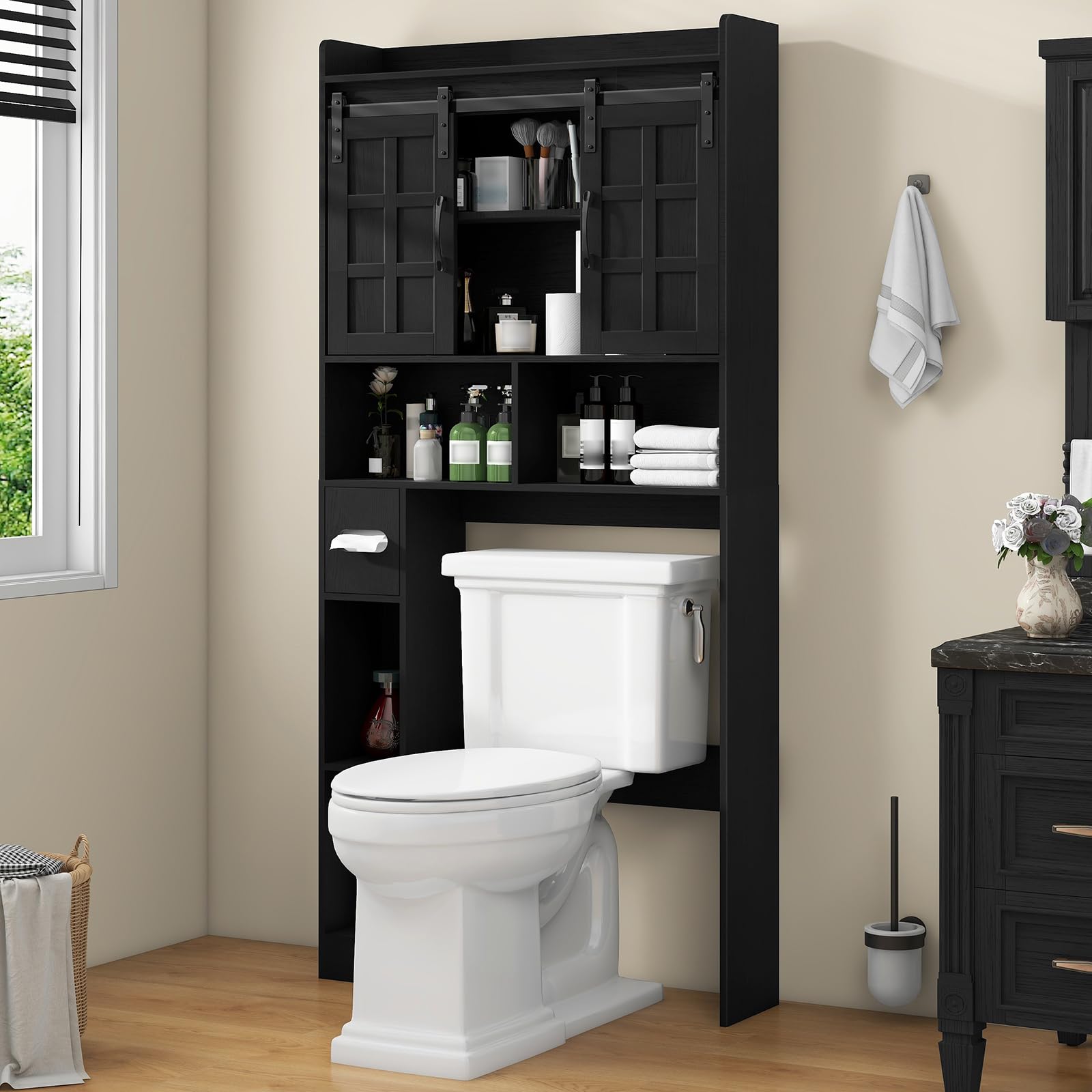 Armoire murale avec portes coulissantes pour toilettes et mini machine à