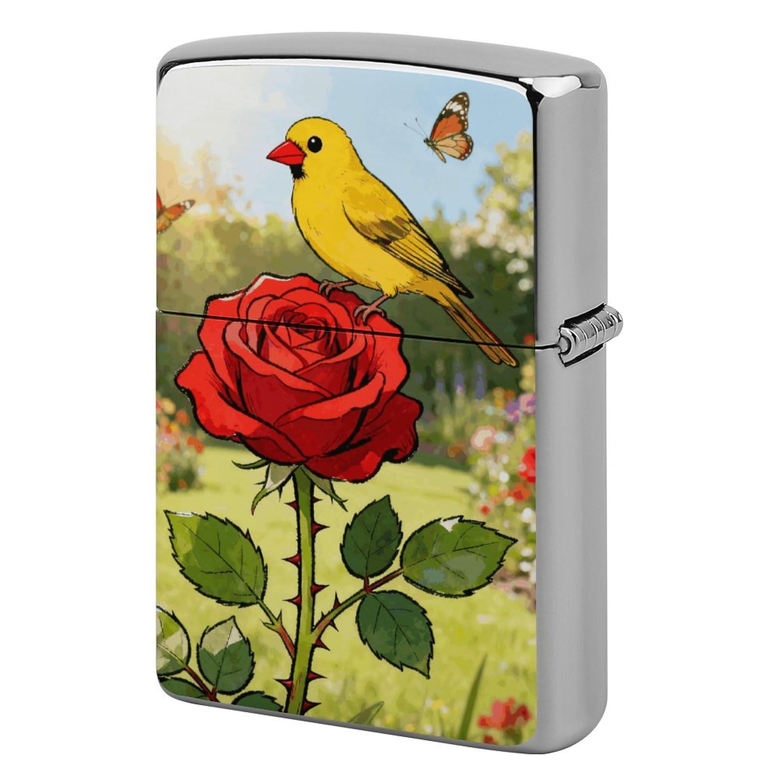 Yellow Bird on Roses Lighter Case Cover Vintage Metal Lighter Sleeve Reusable Lighter Protective Cover Decorative Lighter Holder Birthday Gifts for Men Women