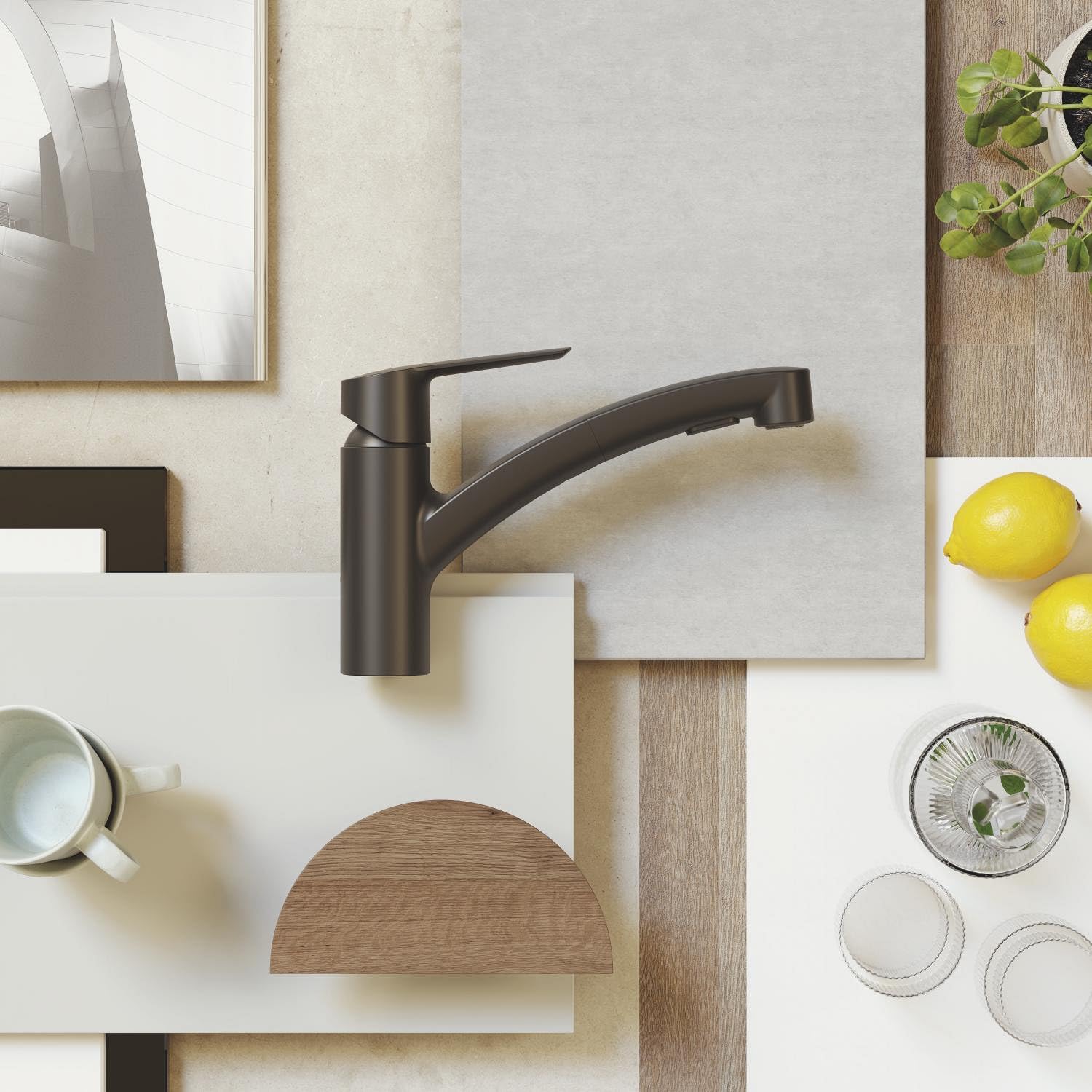 GROHE QUICKFIX Start, Rubinetto Miscelatore monocomando per lavello, con doccetta estraibile a 2 getti, Matt Black, 303072431