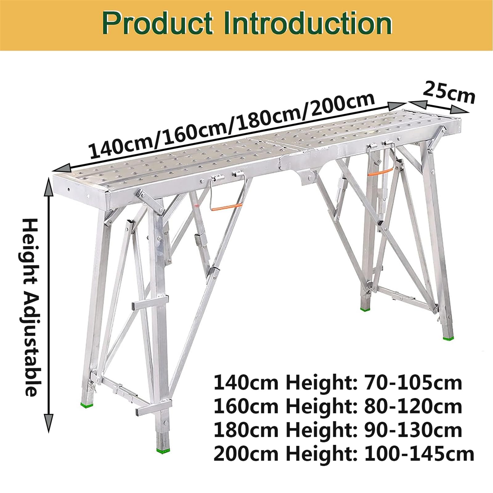 Equipo de andamio Plegable portátil, Escalera de Plataforma de Trabajo de Altura Ajustable, Banco Resistente para decoración de Techo, Limpieza, construcción