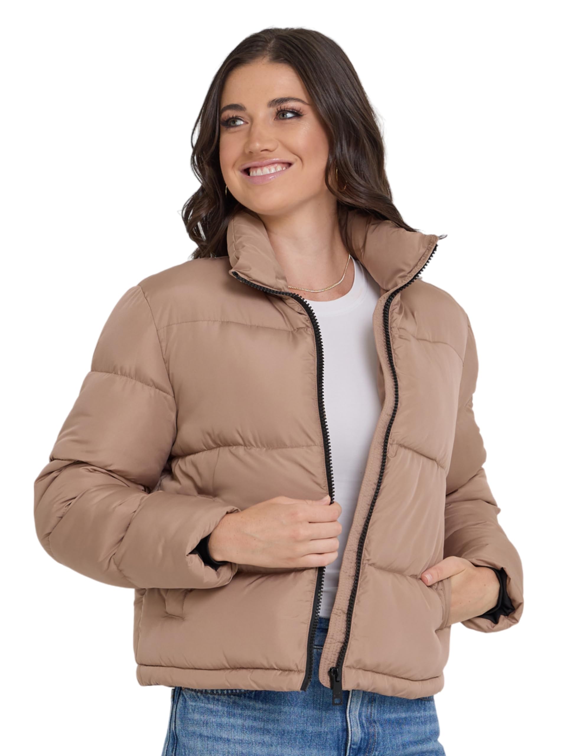 steve madden cropped puffer jacket, warm winter coats for women, trendy cute winter jackets for women