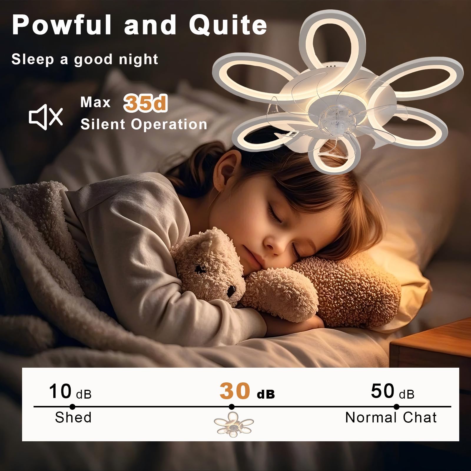 Lampadario Con Pale 65cm Per Camera Da Letto, Lampadario Ventilatore Reversibile 6 Velocità, Silenzioso LED Dimmerabile ventola Soffitto Con Luce, Funzione Di Memoria E Telecomando, Bianco