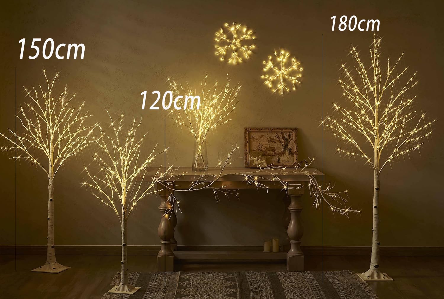 Árbol de Abedul Iluminado con LED RGB + Blanco Cálido con Mando a Distancia 8 Funciones árbol de Luces de Navidad Olivo Artificial Grande Blanco Luces Para árboles Interior y Exterior,120cm