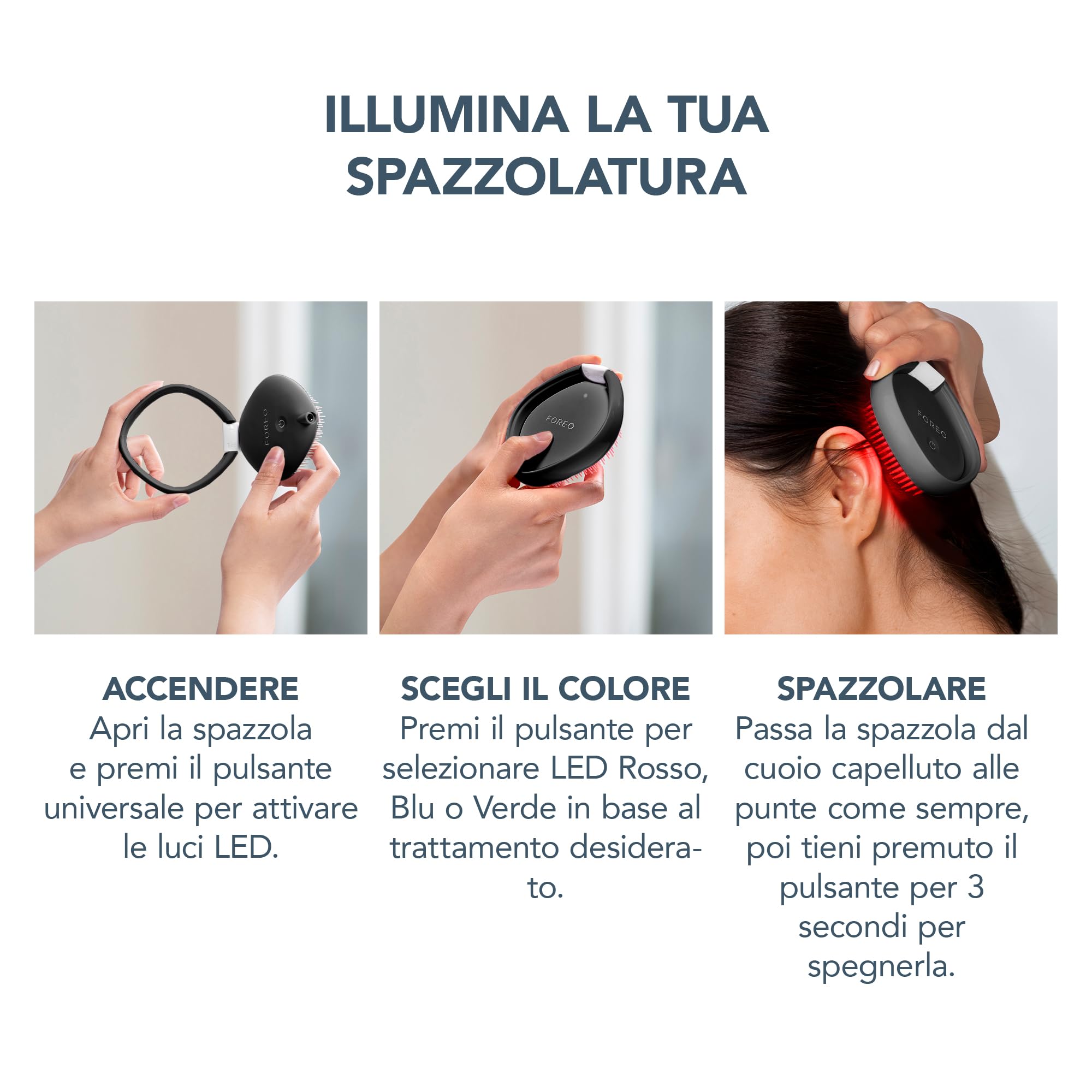 FOREO FLIP Play Spazzola LED avanzata - Crescita e cura capelli | spazzola LED, luce rossa, massaggiatore cuoio capelluto, crescita capelli, districante, anti-crespo, tutti i tipi di capelli