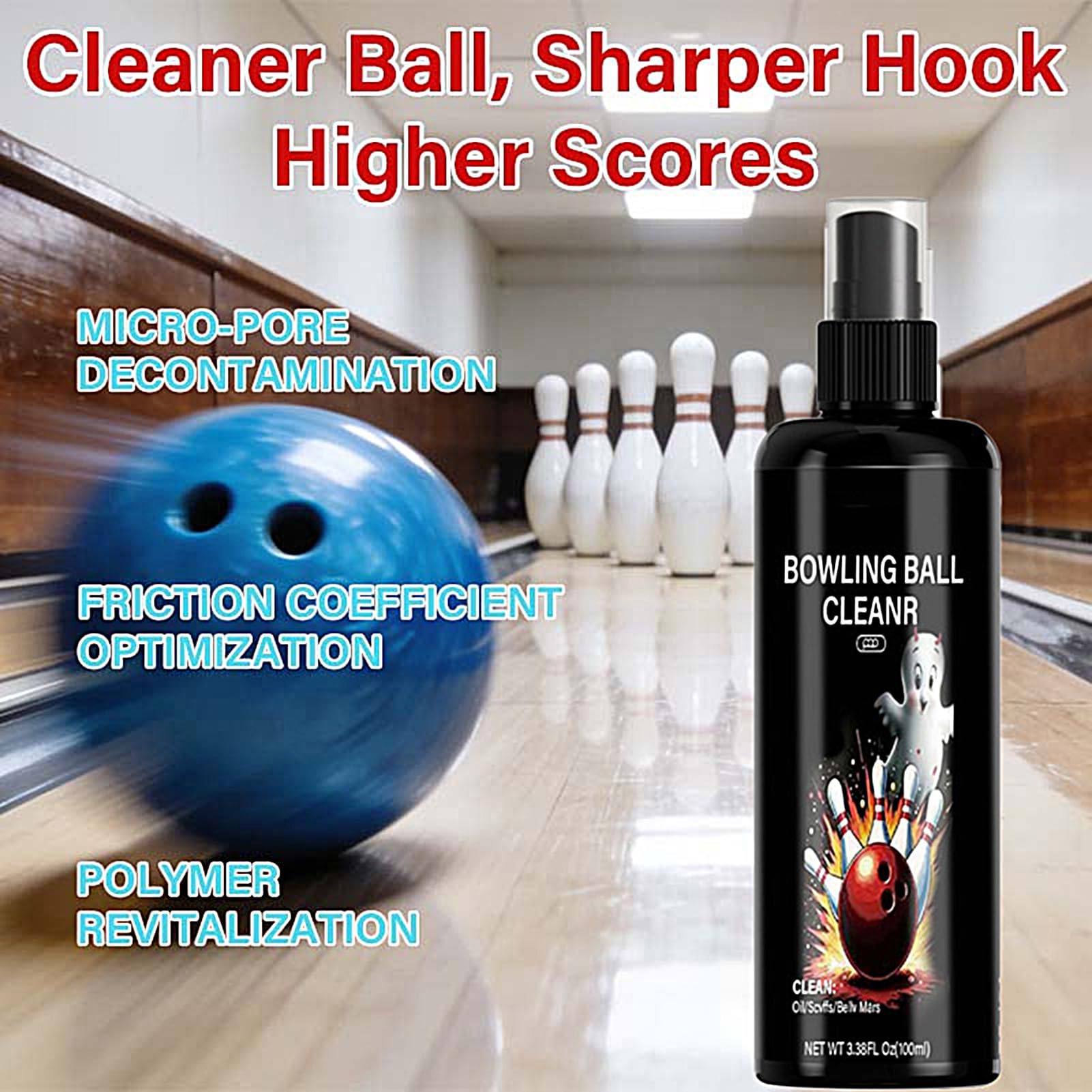 Générique Spray Nettoyant pour Boules De Bowling, Kit De Polissage pour Boule De Bowling, 100ml Spray De Nettoyage Produit d'entretien Portable pour Équipement Sportif