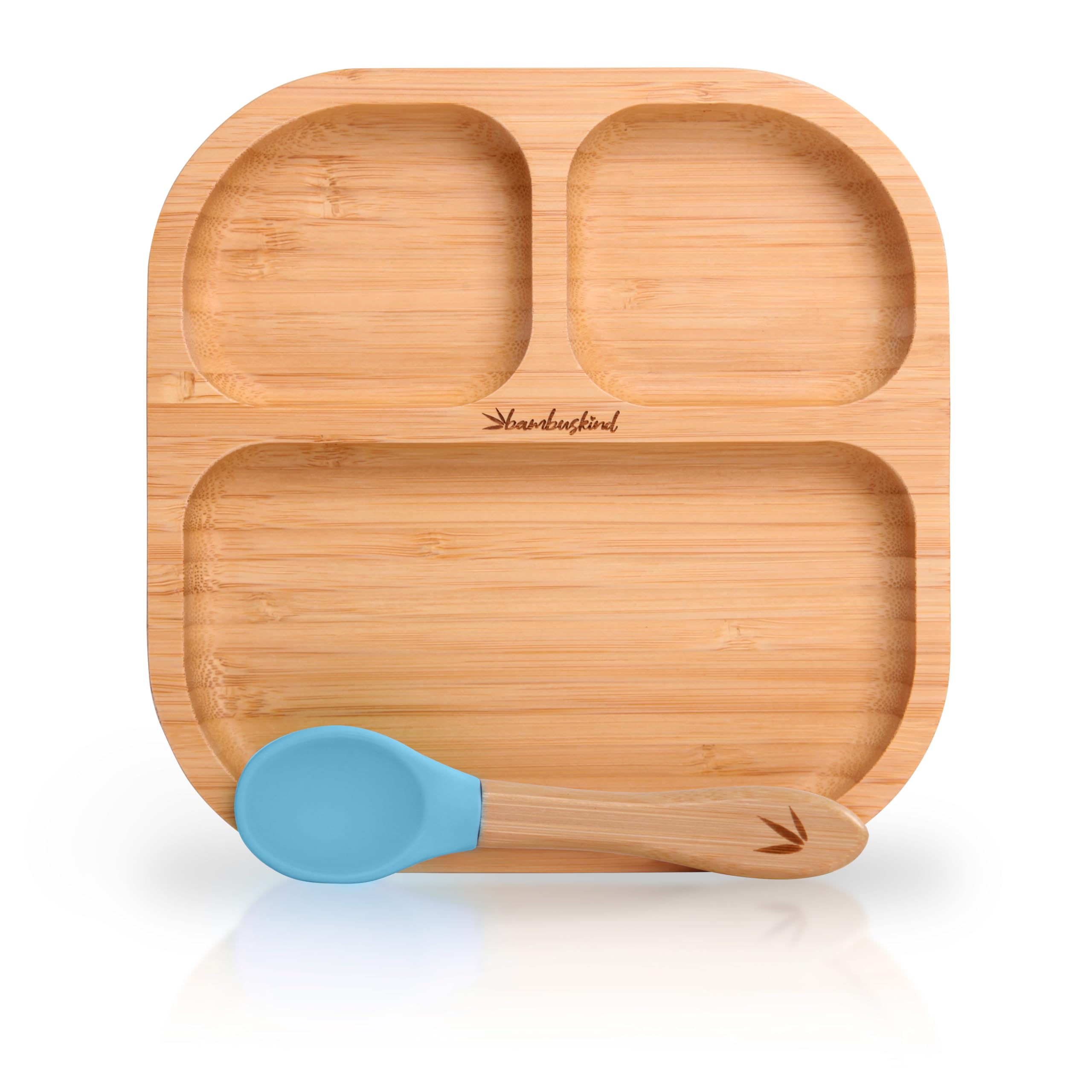 SkyblueI - Piatto per bambini con ventosa, con ricette Ebook I piatto antiscivolo in bambù con cucchiaio, set di stoviglie per bambini per imparare a mangiare, senza plastica nociva