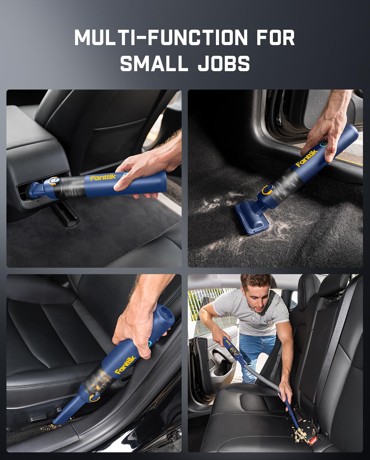 Fanttik Slim V8 APEX Cordless Car Vacuum & Air Duster 4-in-1 Portable Mini Vacuum with 19000pa Suction Power for Pet Hair Type-C Charge One-Touch Empty for Car Office Desk Keyboards Blue product thumbnail 4