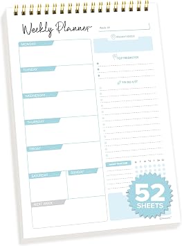 Decorably 52 Sheets Blue Undated Weekly Planner Notepad