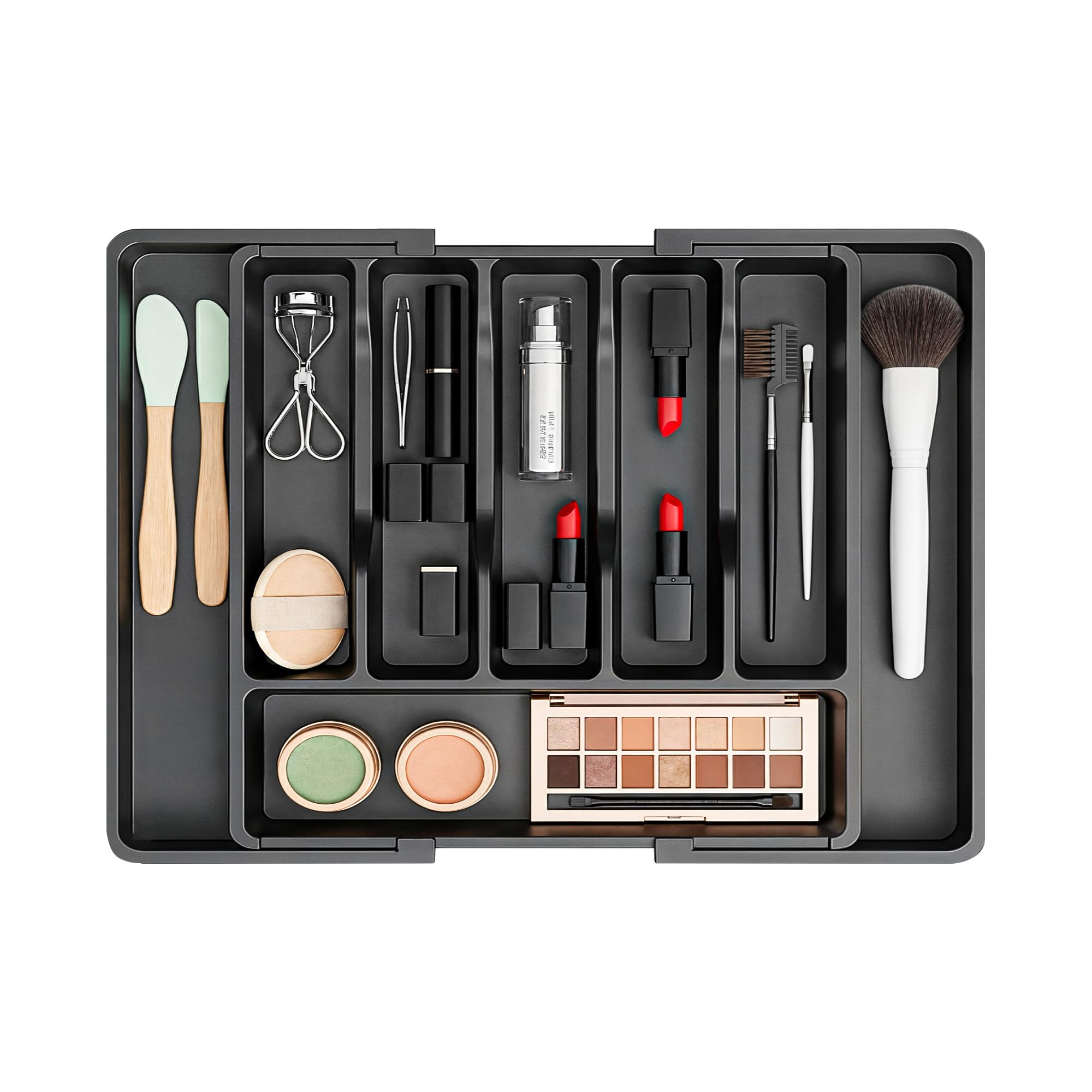 Kuber Industries Organizer na kosmetyki, organizer do makijażu, z 8 przegródkami na pędzle, szminki, eyelinery i aplikator, czarna