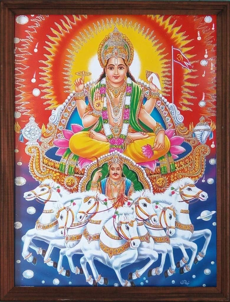 7 Hills Store Surya Dev/Sun god Photo Wall Hanging Photo Frame (27 cm x 33 cm x 1.5 cm) , Wood , Brown