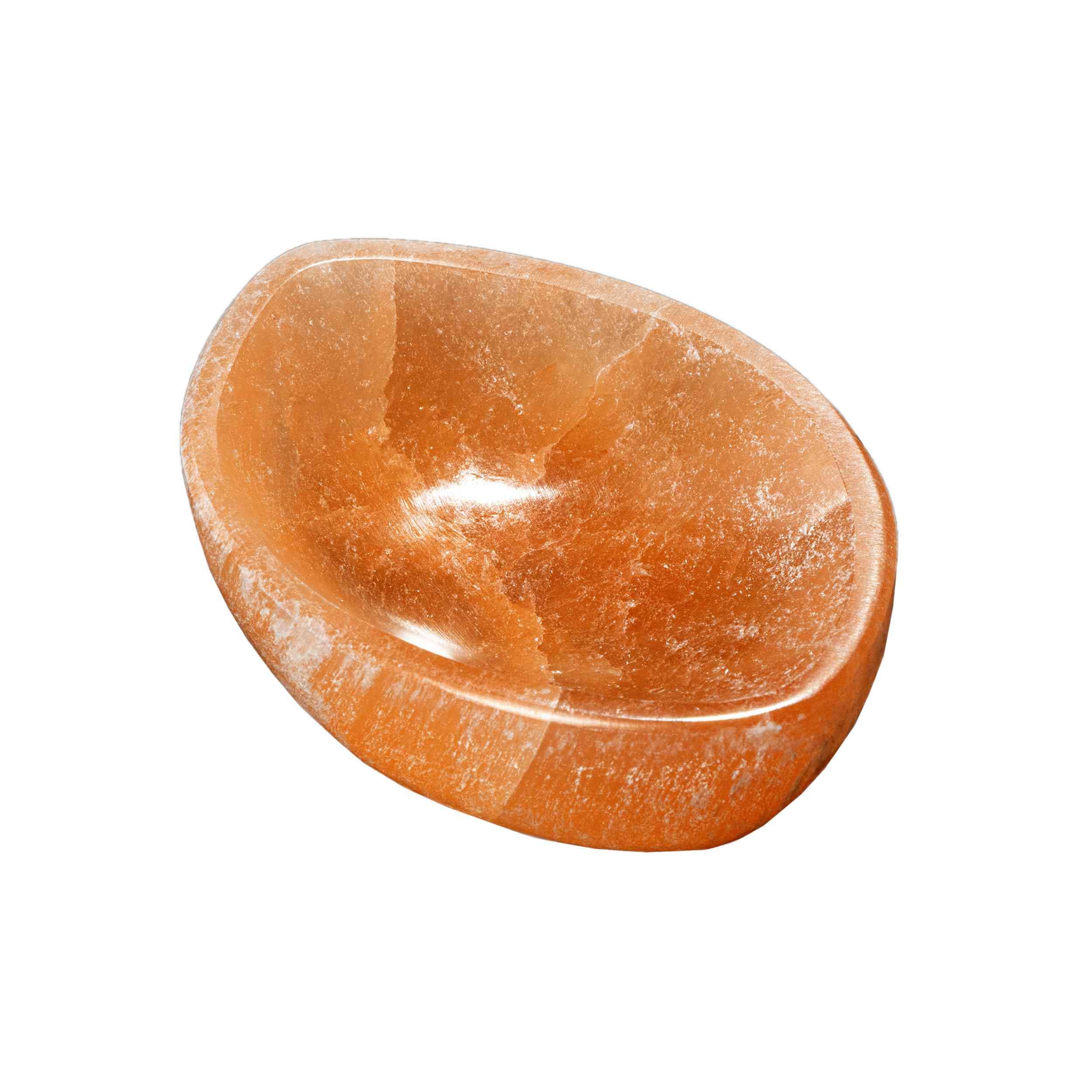 NKlaus Cuenco de selenita naranja 10,5 x 7 x 3 cm – Hecho a mano pulida bandeja de energía para limpiar y cargar joyas y piedras preciosas, ideal para decoración y meditación