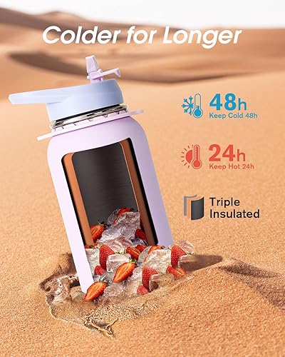 Miniatura 2 de Coolflask Botella de agua con pajilla, termo de agua de metal aislado de 40 onzas con tapas de popote y boquilla, aspiradora de doble pared de acero