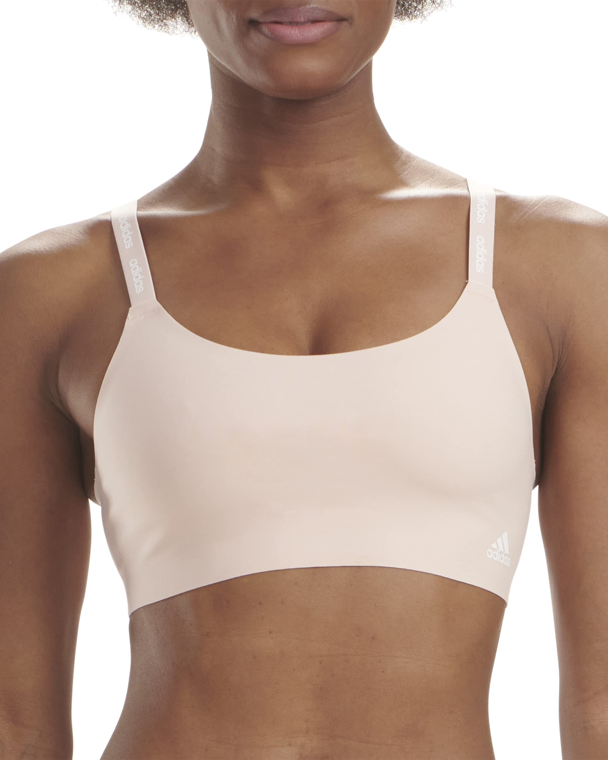 adidas Women's Active Micro Flex Wireless Seamless Lounge Bra Padded, Opaque, Peach Whip/White, S