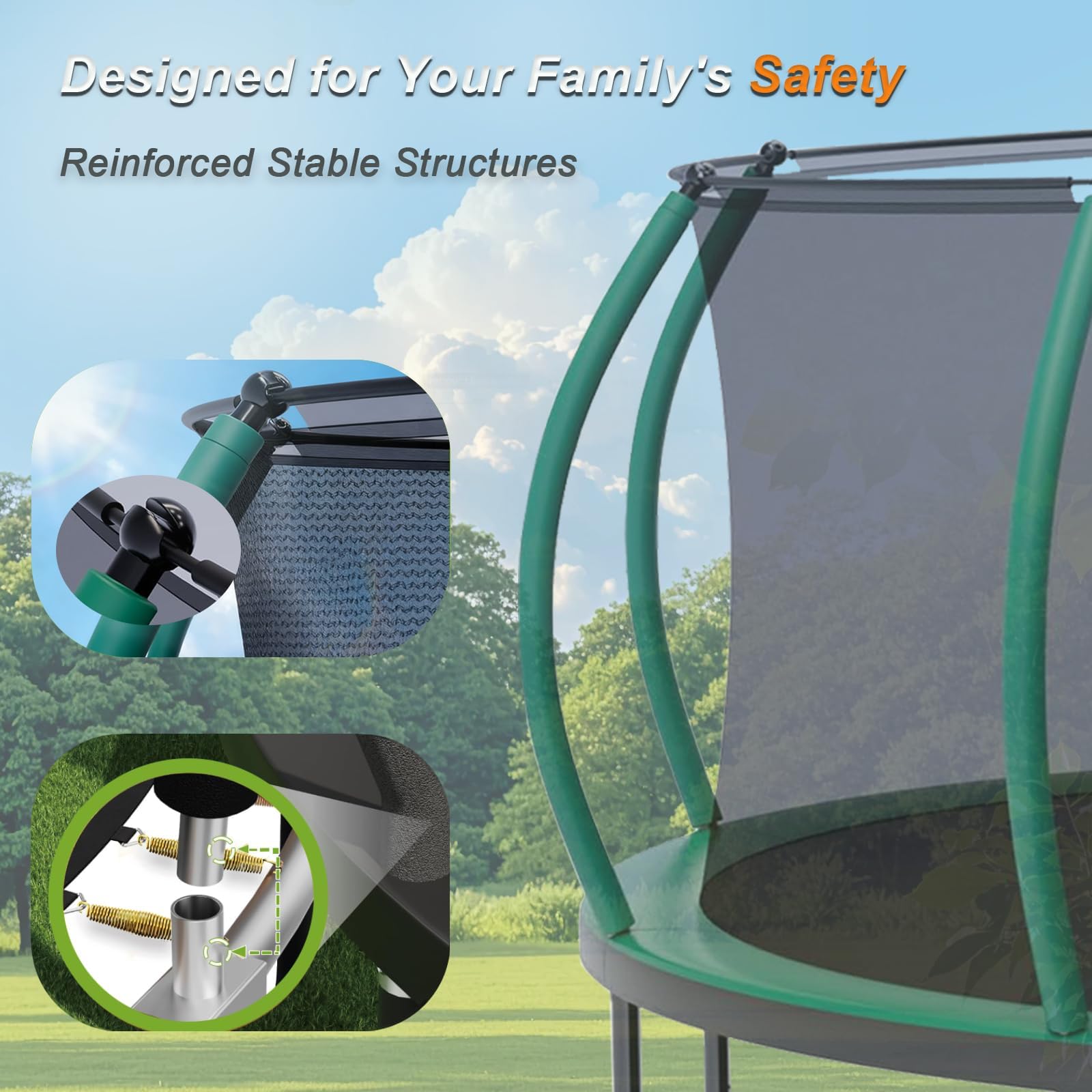 Trampolin Outdoor,Gartentrampolin mit Sicherheitsnetz,Rundes Kindertrampolin mit Leiter und Schuhbeutel,Kürbis-Design Riesentrampolin,Outdoor Trampolin für Kinder & Erwachsene