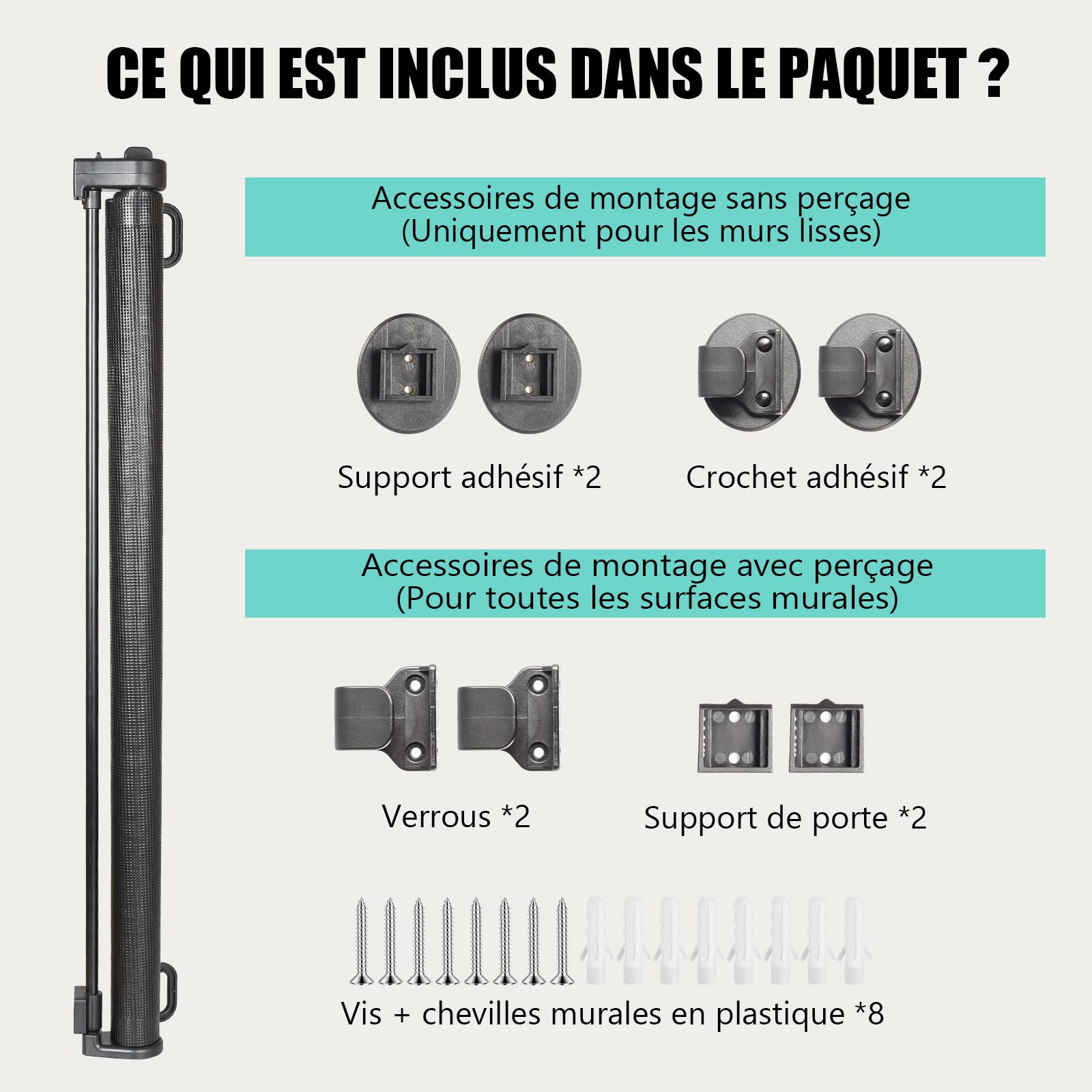 Barrière Sécurité Enfant Rétractable, Barrière Escalier et Porte | Ouverture d'une Seule Main, Installation Facile, Largeur 0-180 cm pour une Protection Flexible