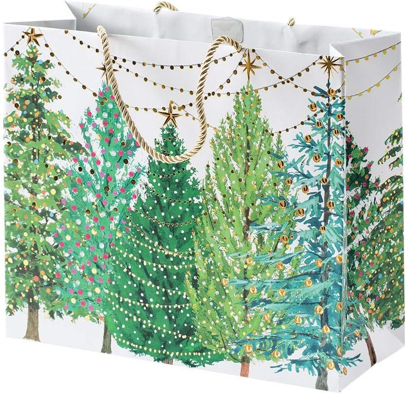 Caspari Christmas Trees with Lights Large Gift Bag - 1 Each
