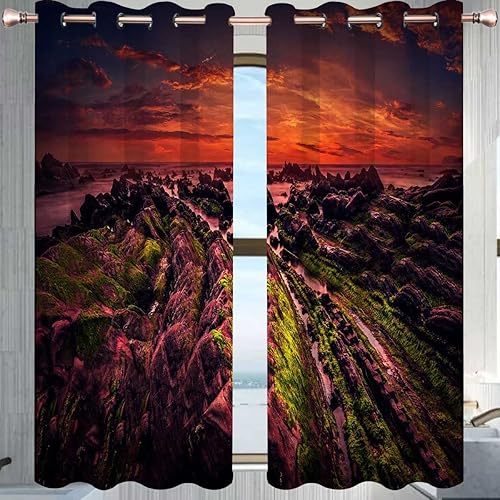 Hermosas cortinas opacas con vista al mar para puerta corrediza de cristal, 2 paneles, decoración de ventana de 72 pulgadas de ancho x 72 pulgadas