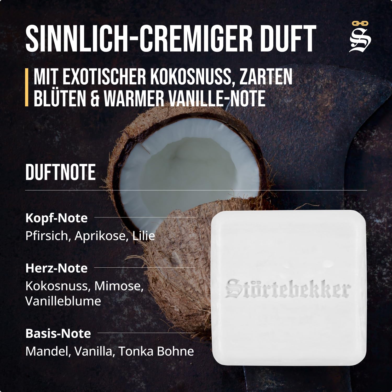 Störtebekker® Premium Shampoo Bar Kokos (6x) - Festes Shampoo Herren & Damen - 3in1 Duschseife Männer für Haare, Kopfhaut & Bart - Feuchtigkeitsshampoo - vegan, handgefertigt - 6x100g