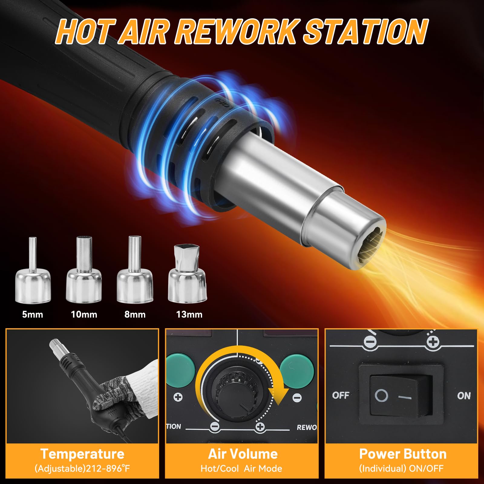 Station de soudure à air chaud, TwoWin Fer à souder avec affichage à loupe, station de soudage avec double affichage numérique LED pour soudure et dessoudage SMD - 775W