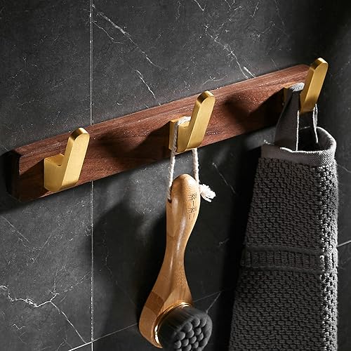 NEWRAIN Perchero de pared con ganchos, perchero de pared para colgar en la entrada, perchero de madera de metal con 3 ganchos para abrigo, bufanda,