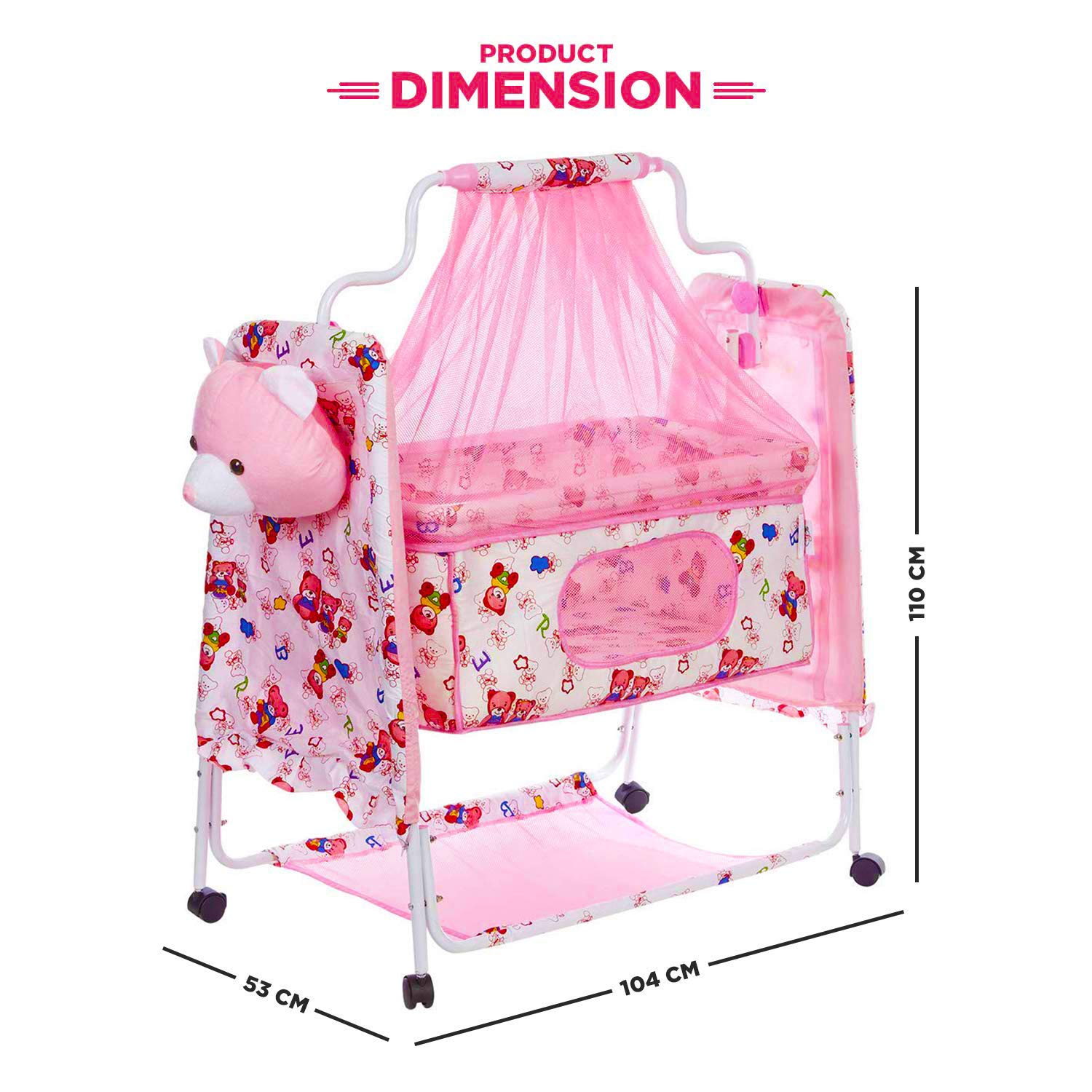 PANDAORIGINALS Premium Baby Cradle/Cot/Crib with Mosquito Net Paalna/Jhula (Pink) - Image 5 thumbnail